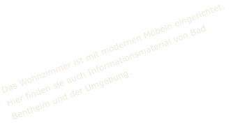 Das Wohnzimmer ist mit modernen Möbeln eingerichtet. Hier finden sie auch Informationsmaterial von Bad Bentheim und der Umgebung.